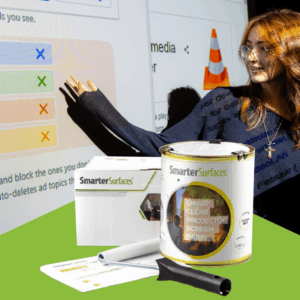 Smarter Surfaces clear projector screen paint with roller and application kit.