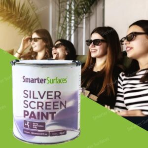 People watching projected movie on wall painted with Silver Screen Paint in home theater setup